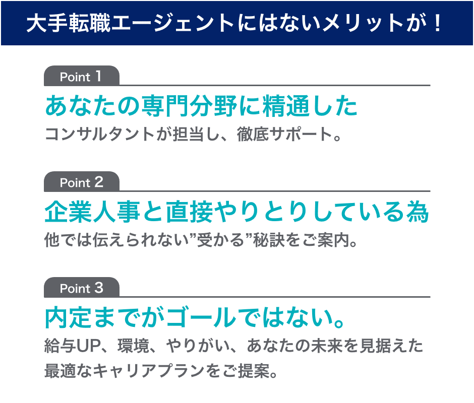 大手転職エージェントにはないメリットが！